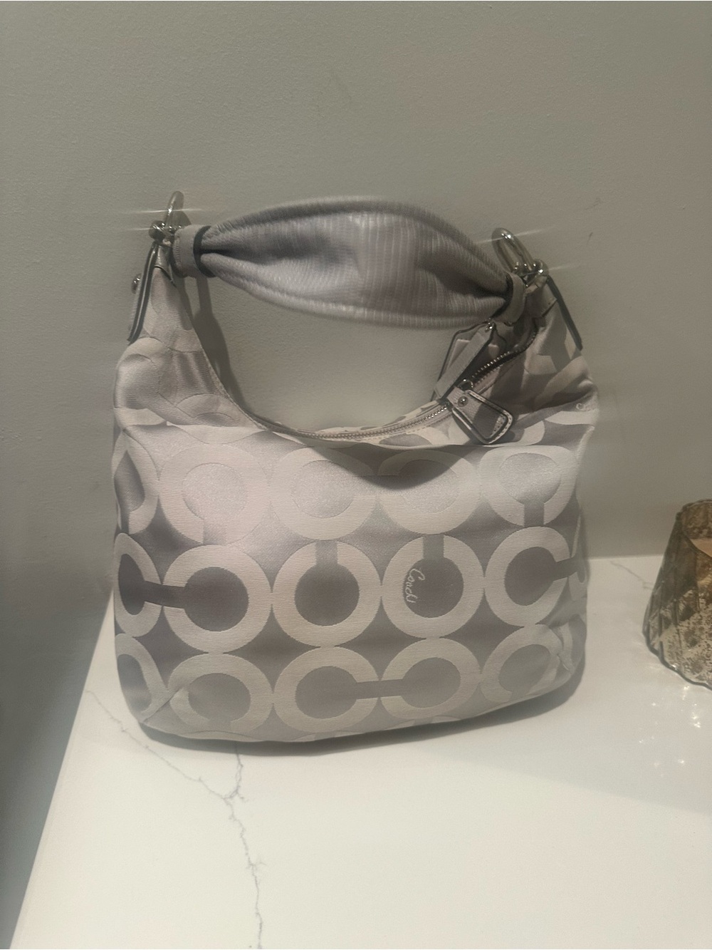 Coach Kristin Optic Light Grey Signature Hobo Bag with Removable Strap & 2 tags - Picture 10 of 15